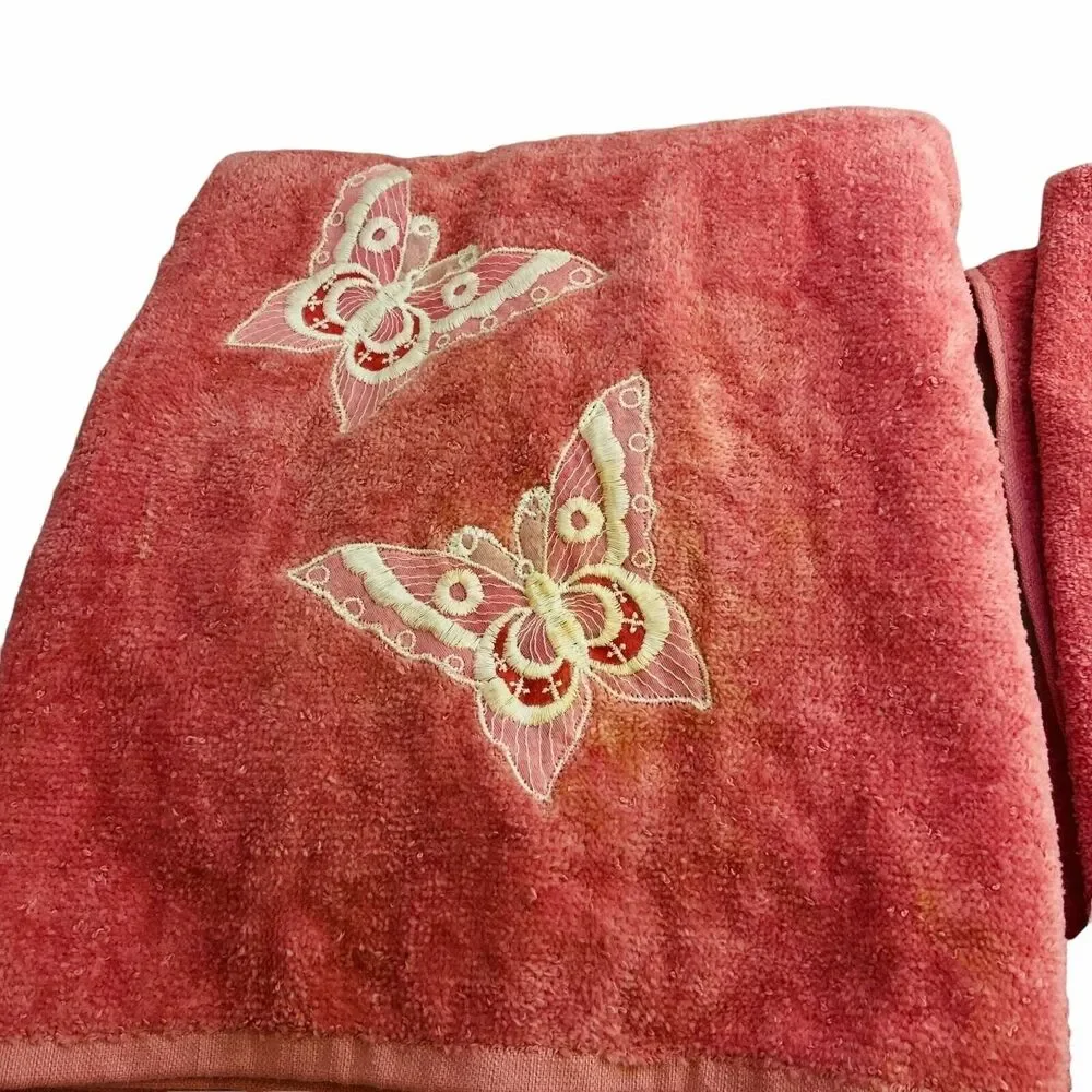 4329 After Bath Pink butterfly embroiderd towels
